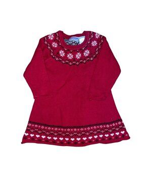 Toddler Blueberi Boulevard Red Dress With Snowflake Pattern & Long Sleeves